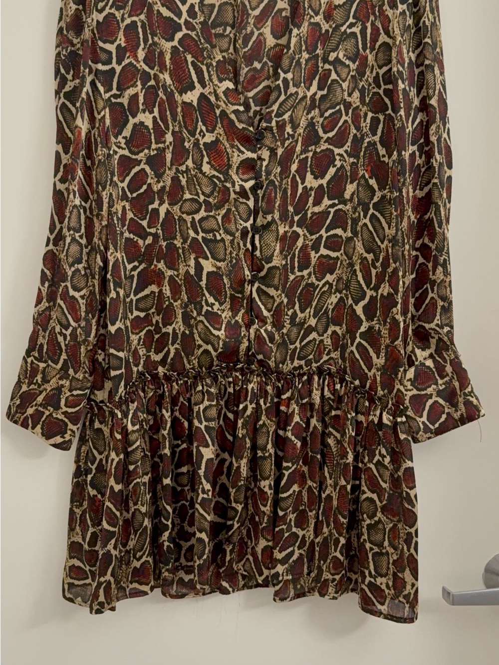 Zara Long-Sleeve Animal Print Dress in Red and Cream
